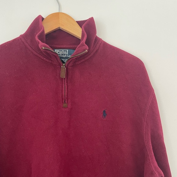 Polo Ralph Lauren Red 1/4 Quarter Zip Sweater Mock Neck Mens Pullover size XL - Picture 1 of 10